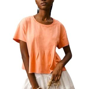 Pilcro Anthropologie 100% Cotton Pleated Swing Tee Top in Orange Coral Size XS